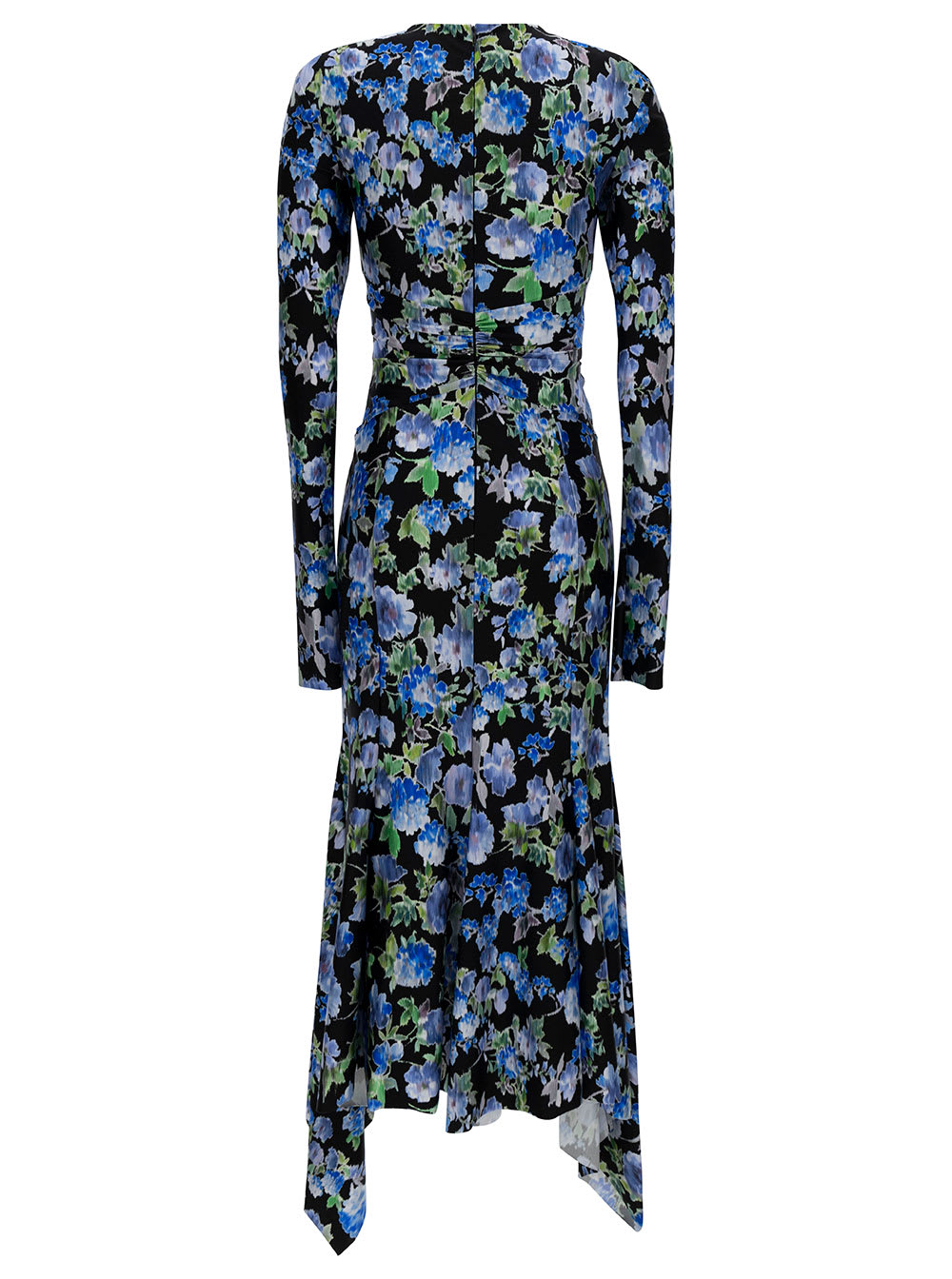 Shop Philosophy Di Lorenzo Serafini Black And Blue Maxi Dress With All-over Floreal Print In Stretch Fabric Woman
