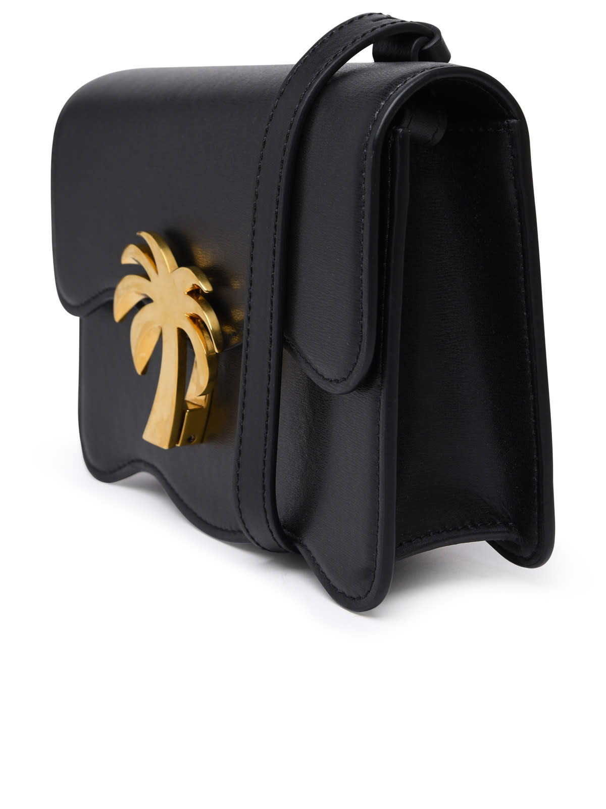Shop Palm Angels Black Leather Palm Beach Bag