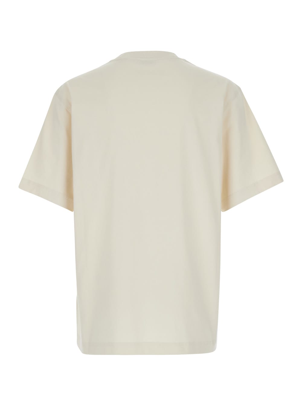 Shop Burberry White Crewneck T-shirt With Embroidered Logo On The Front In Cotton Man