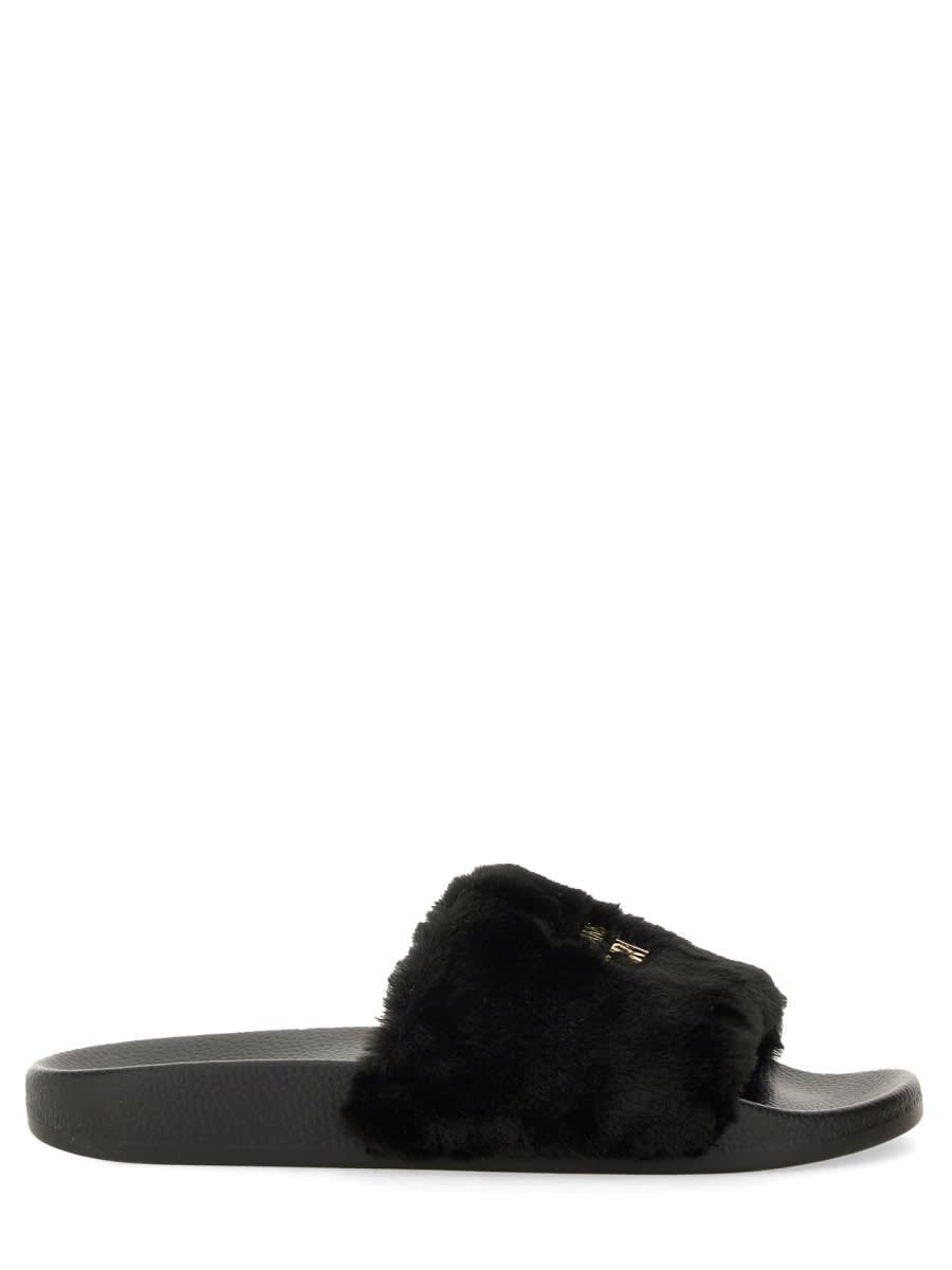 Shop Versace Jeans Couture Slide Sandal With Logo In Black