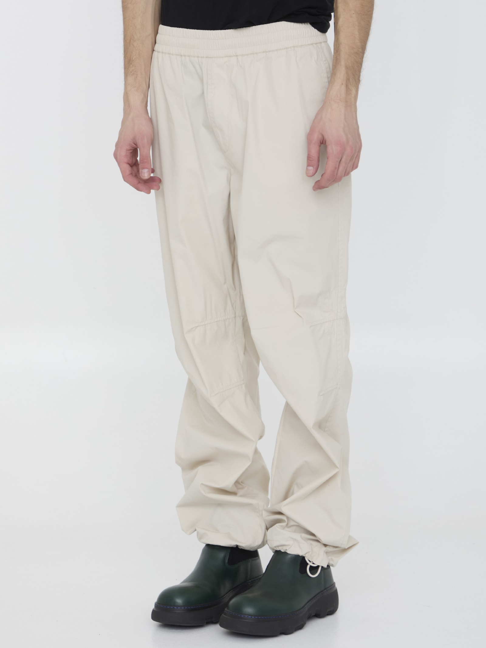 Shop Burberry Cotton Blend Trousers In Bianco