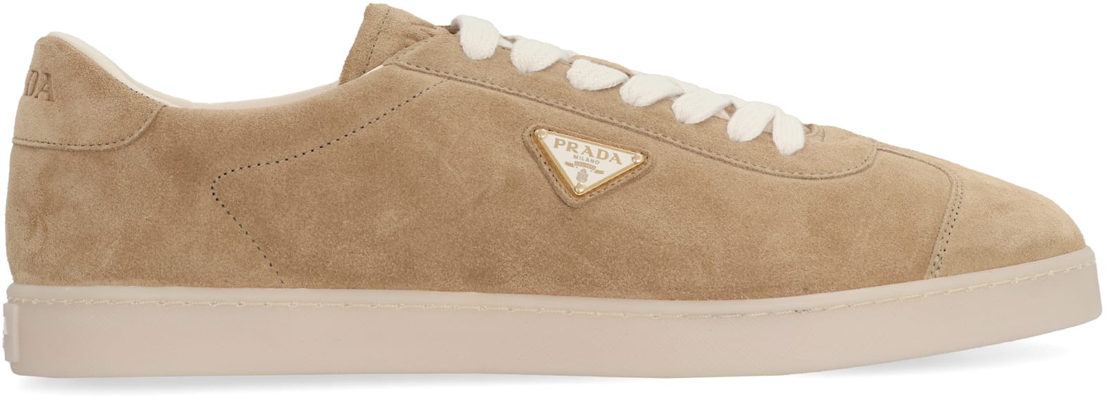 Shop Prada Lane Suede Sneakers In Ecru