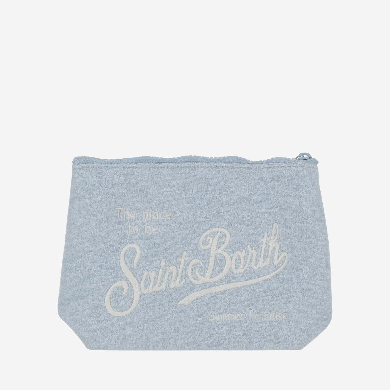 Shop Mc2 Saint Barth Fabric Clutch Bag With Logo In Clear Blue