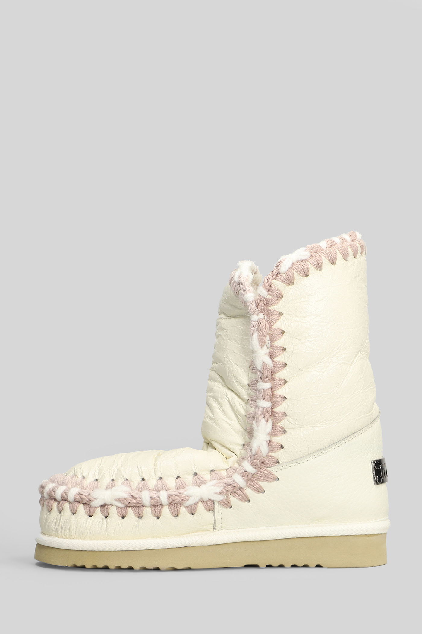 Mou Eskimo 24 Low Heels Ankle Boots In White Leather In White