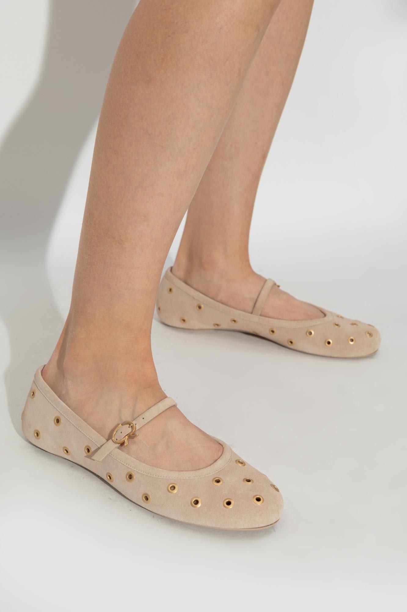 Gianvito Rossi Grommet-embellished Suede Ballet Flats In Sand Sand