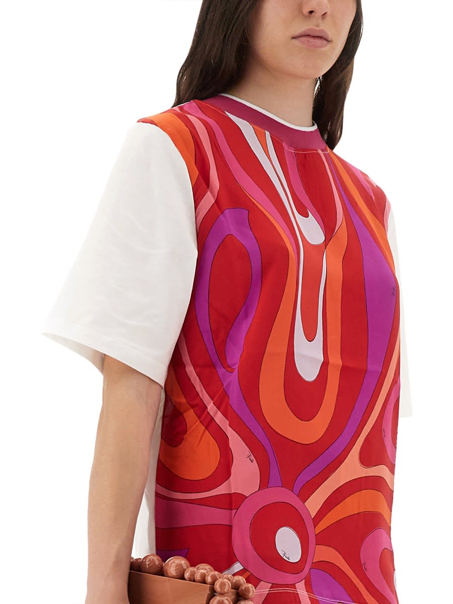 Pucci T-shirt With Colorful Iris Print And Crew Neck In Red