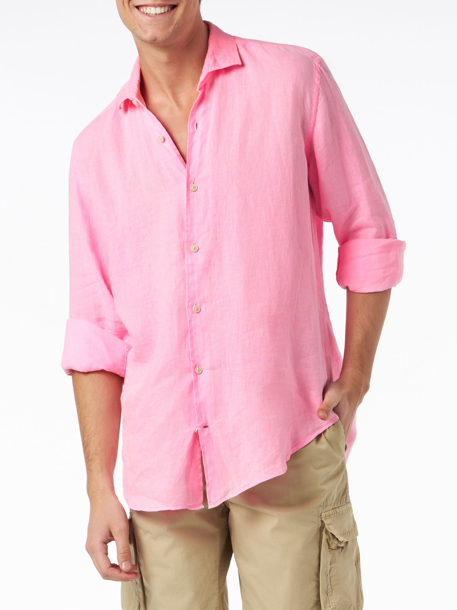 MC2 SAINT BARTH MAN WATER COLOR FLUO PINK LINEN PAMPLONA SHIRT