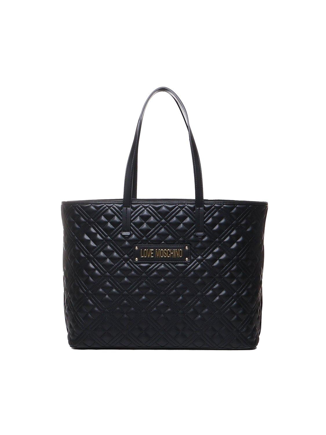 Love Moschino Logo Lettering Quilted Top Handle Bag In Nero