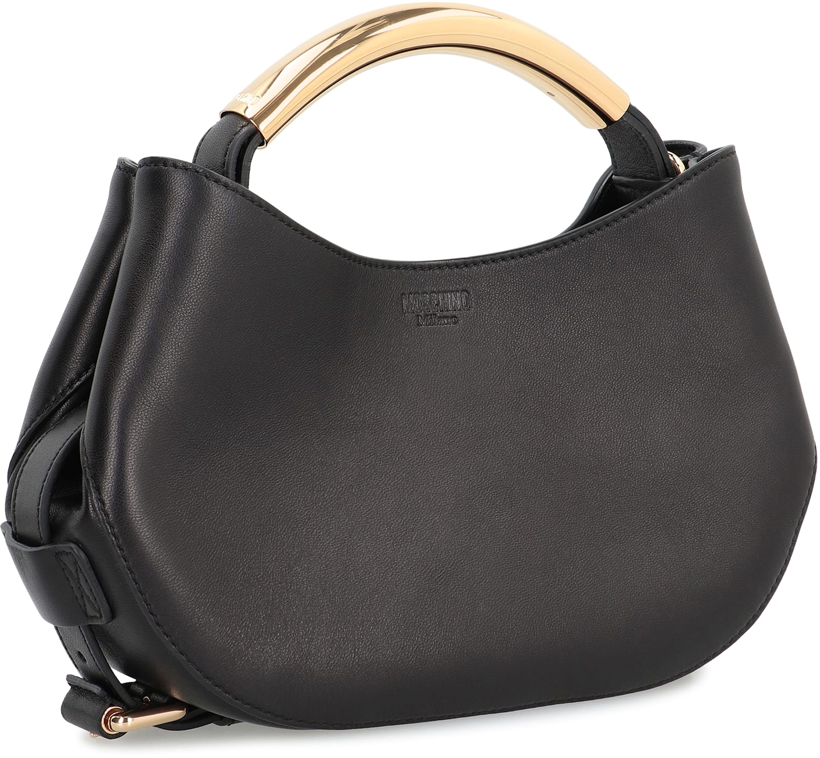 Moschino Curved-handle Leather Tote Bag In Black
