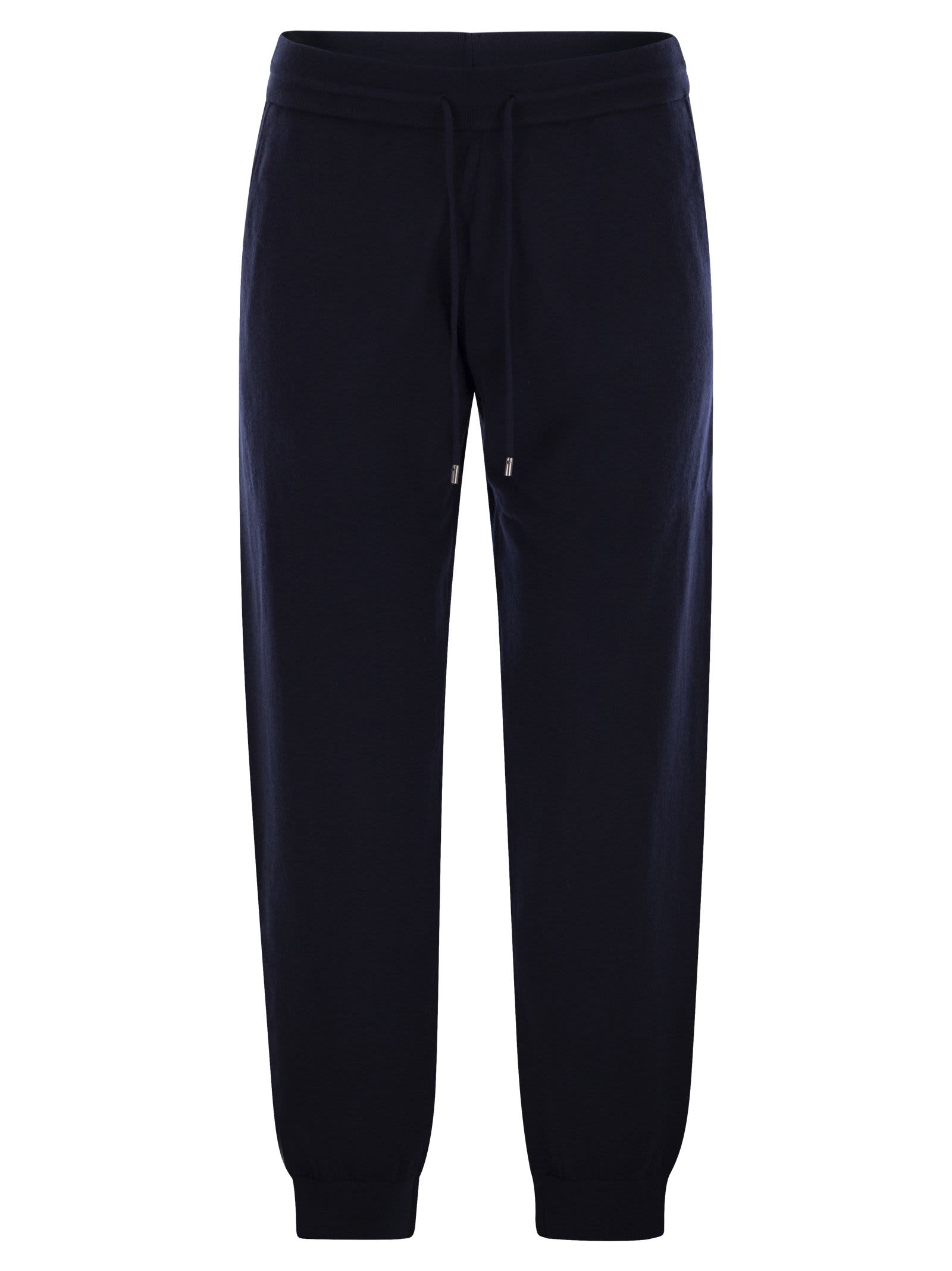 Mc2 Saint Barth Merino Wool Knitted Trousers In Blue