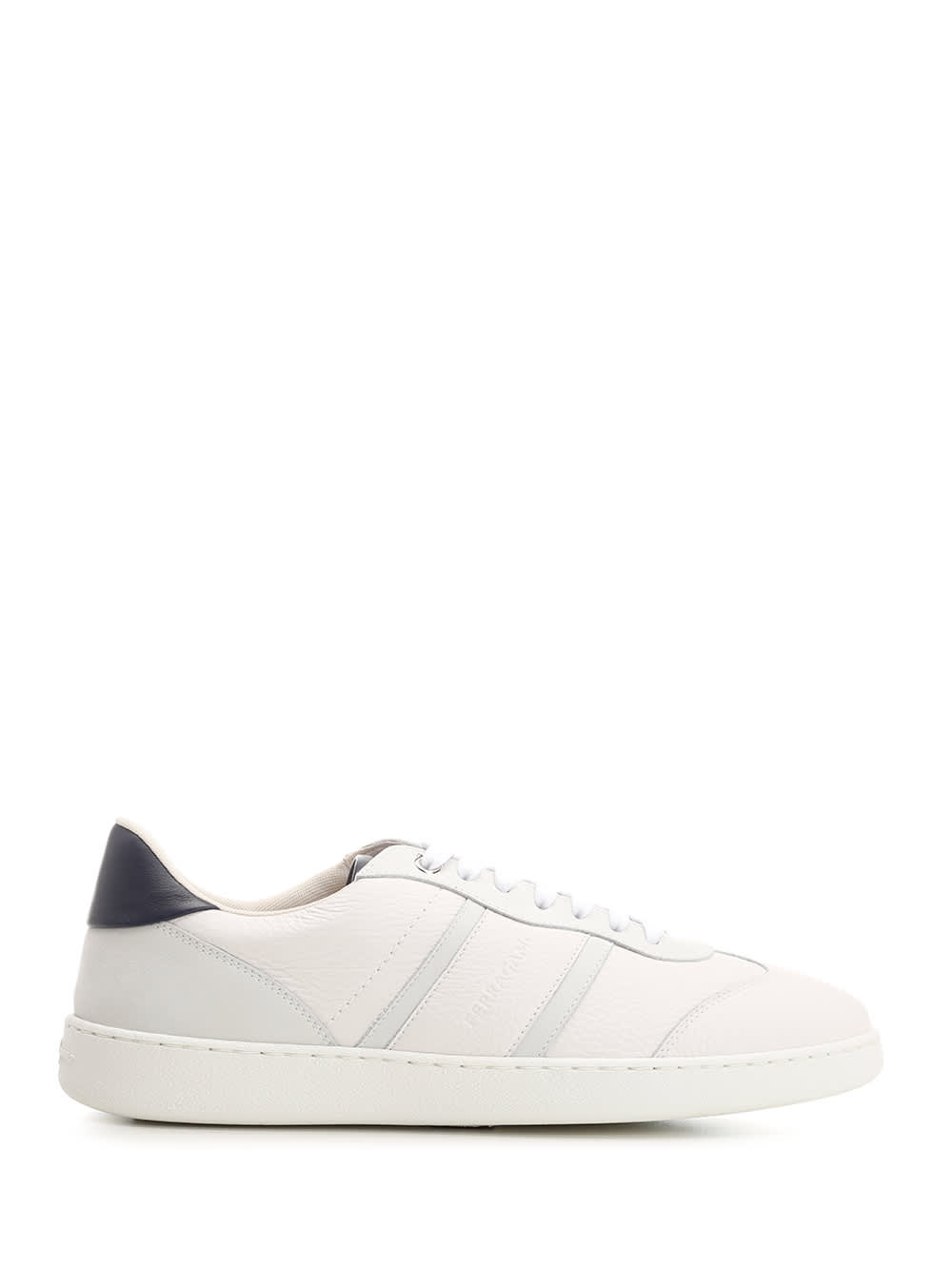 White Sneakers With Blue Heel Tab
