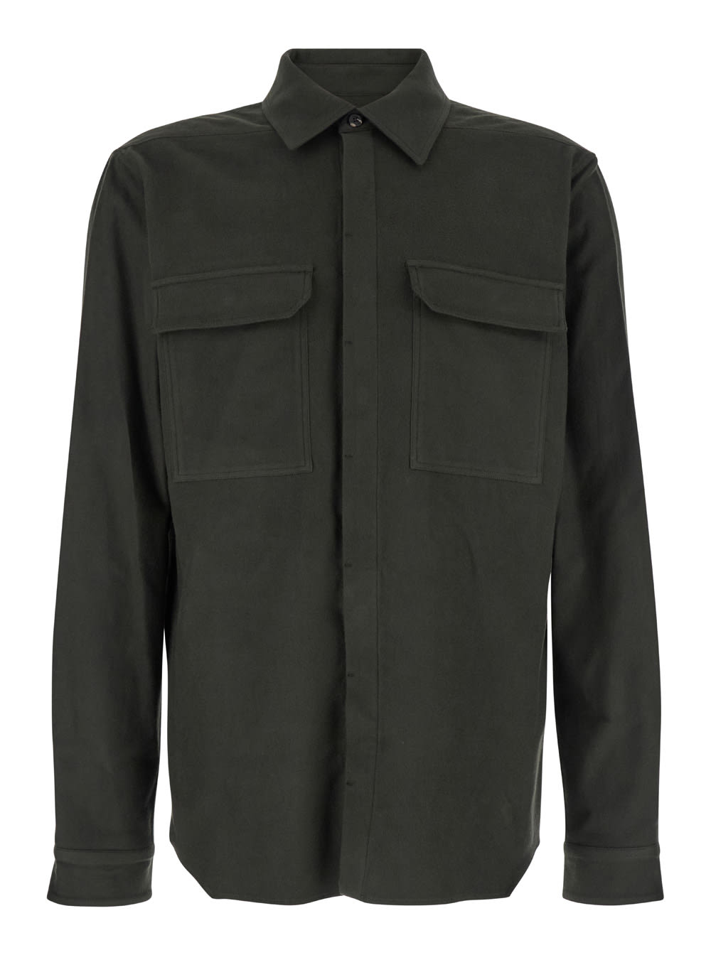 Shop Rick Owens Dark Green Shirt With Patch Pockets In Cotton Man