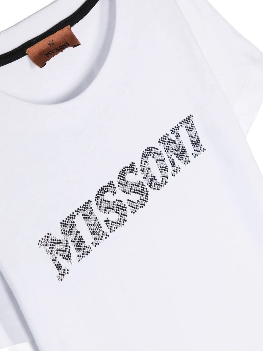 Shop Missoni White T-shirt With Chevron Motif Rhinestone Logo