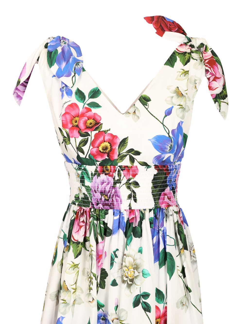 Shop Dolce & Gabbana Floral Print Cotton Dress In Multicolor