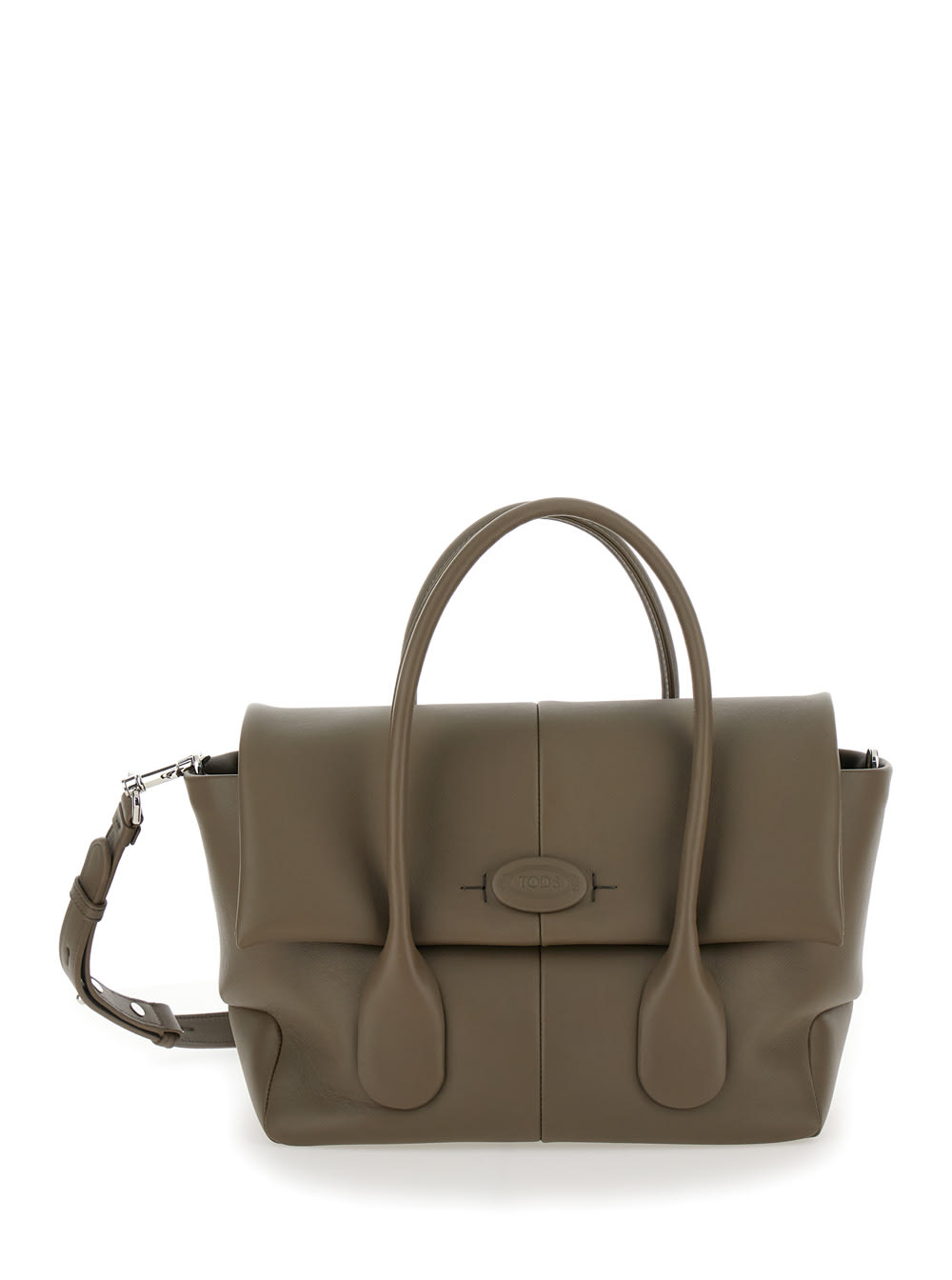 Shop Tod's Di Bag Reverse Green Shopper Bag In Leather Woman In Grey