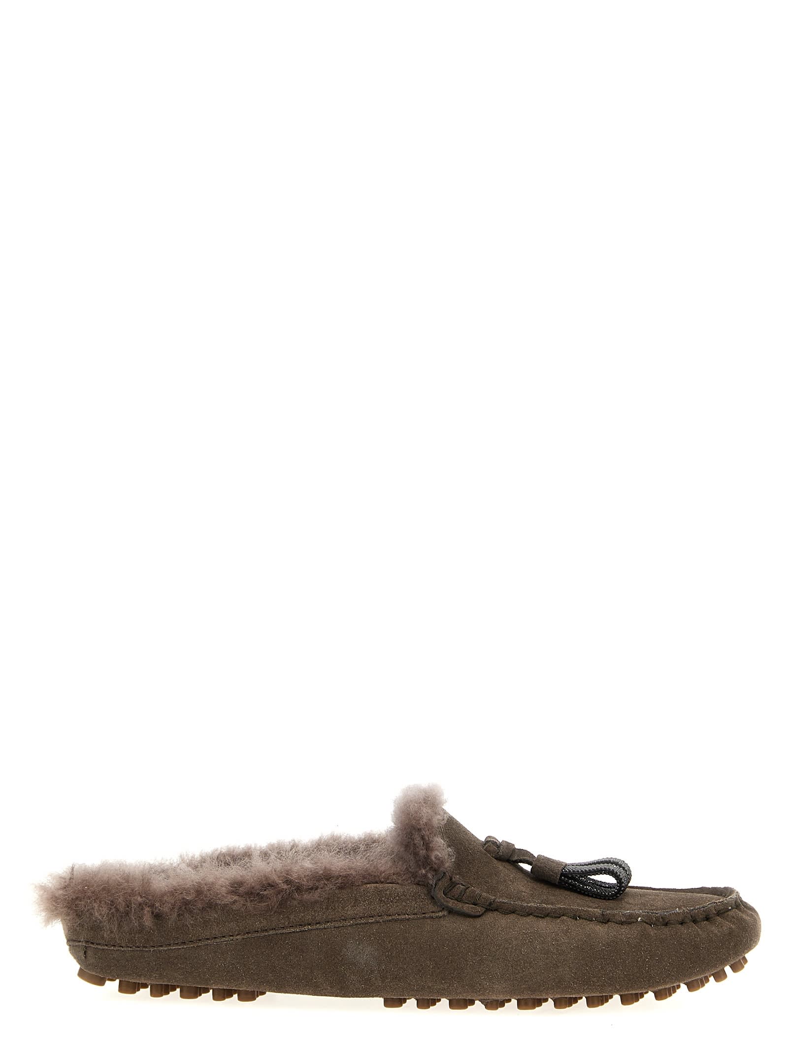 Shop Brunello Cucinelli Suede Fur Loafers In Brown