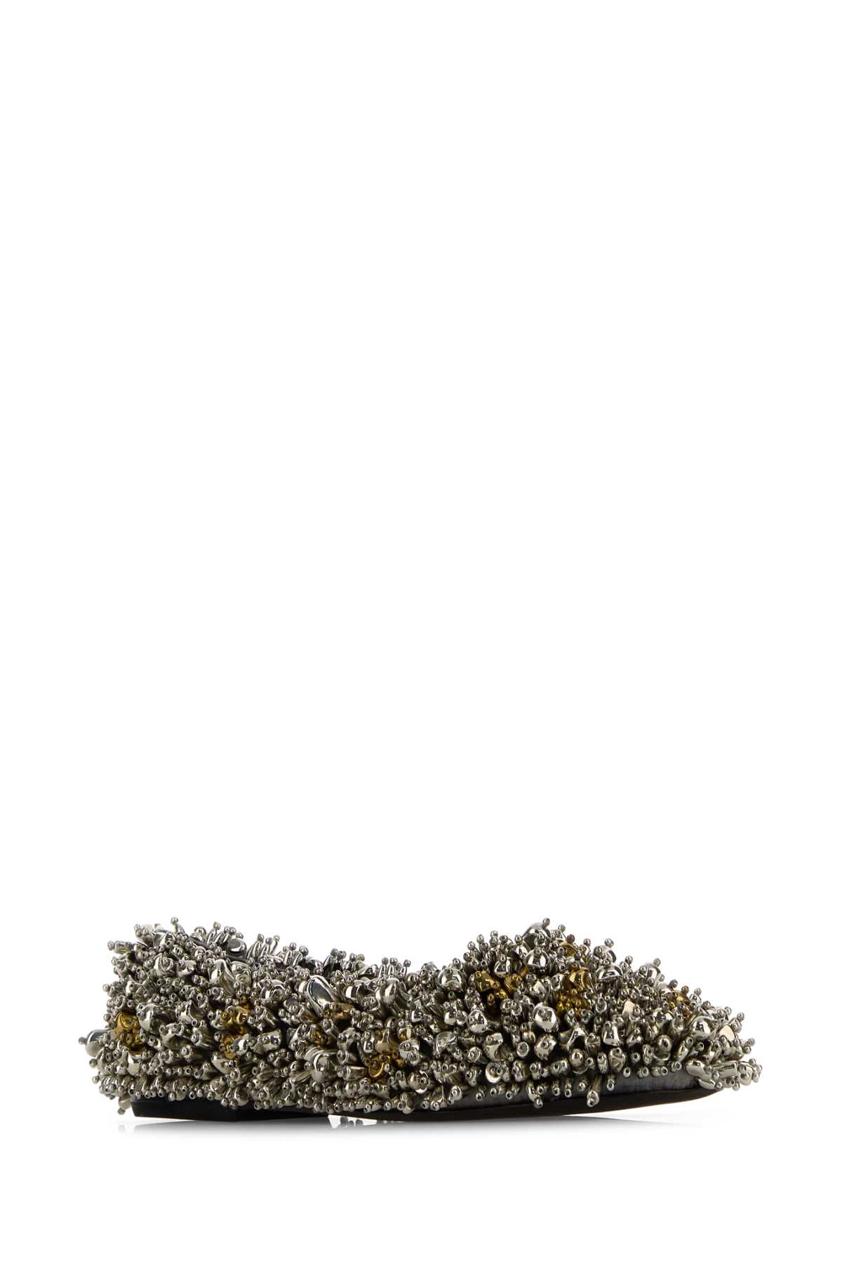 Dries Van Noten Textured Embellished Fabric Ballerina Shoes In Silver