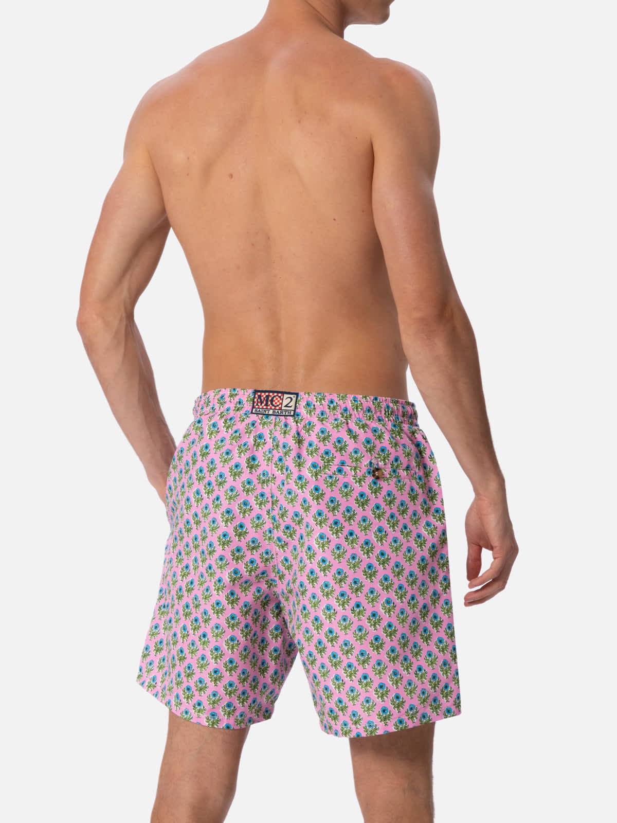 Shop Mc2 Saint Barth Man Mid-length Swim-shorts Caprese In Pink