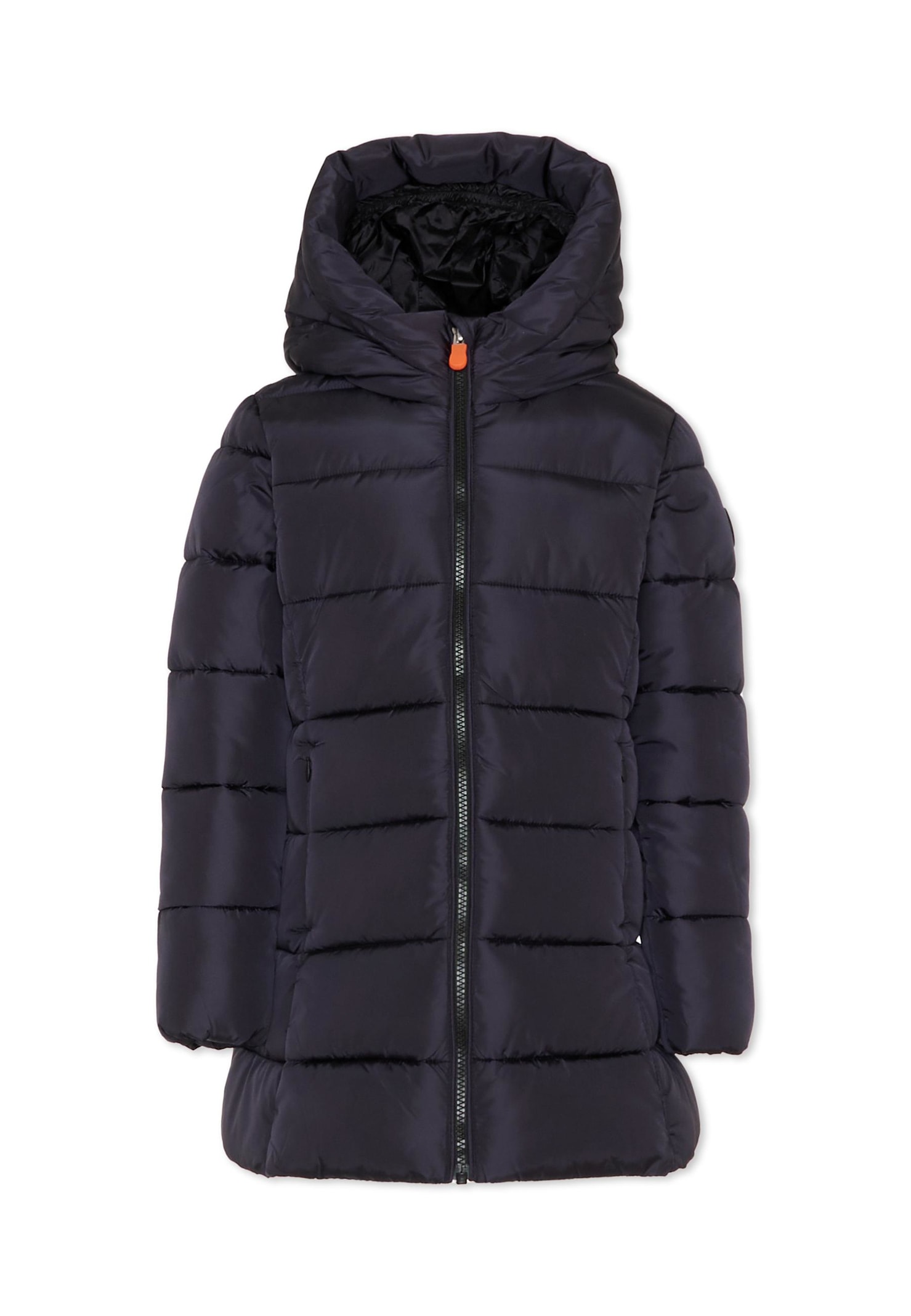 Save The Duck Blue Down Jacket For Girl With Logo In Black