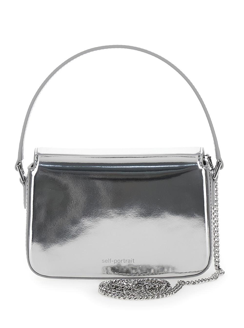 Shop Self-portrait Micro Silver Handbag With Bow Detail In Metallic Leather Woman