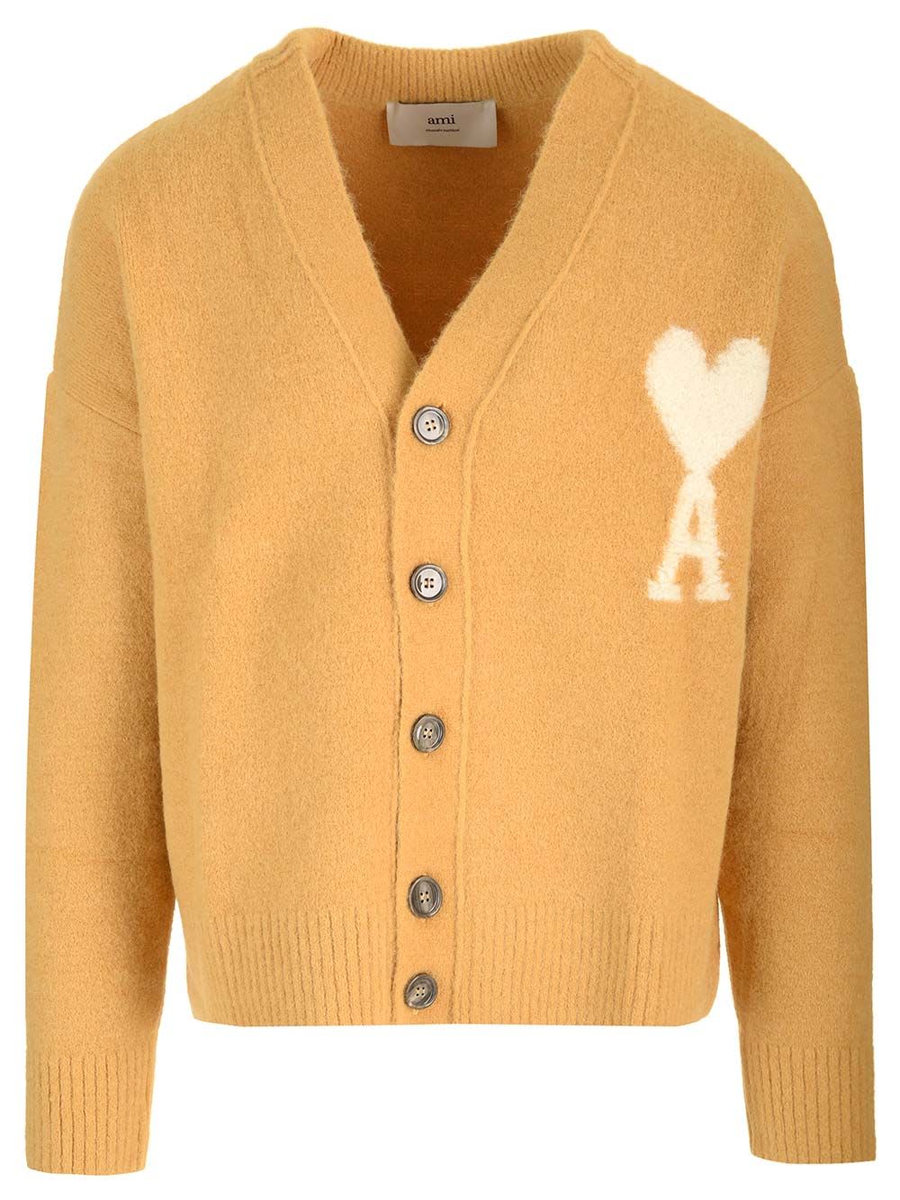 Shop Ami Alexandre Mattiussi Ami De Coeur Cardigan In Yellow