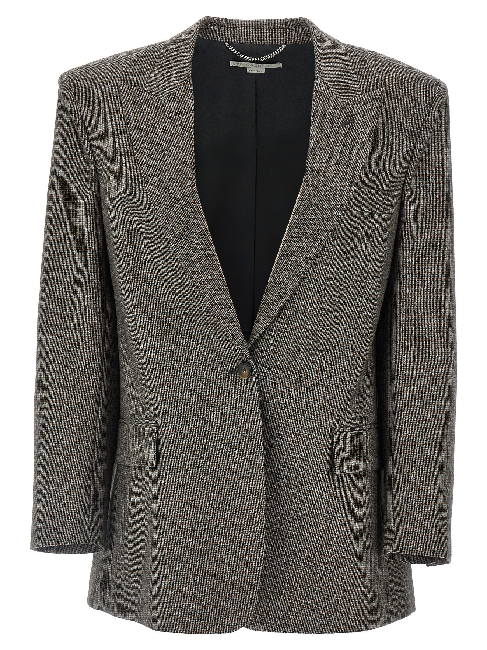 Shop Stella Mccartney Single-breasted Micro Houndstooth Blazer In Gray