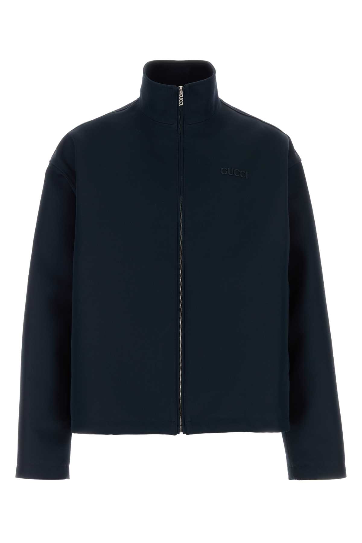 Shop Gucci Navy Blue Wool Blend Jacket