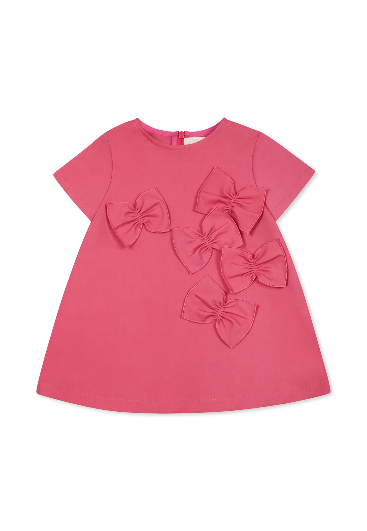Simonetta Fuchsia Dress For Baby Girl With Bows In Fuchsia