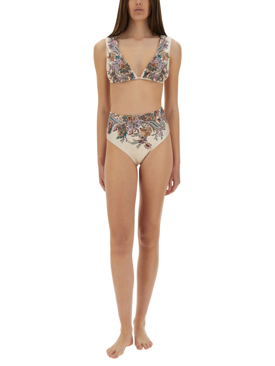 Zimmermann Rhiannon Wide Shoulder Bikini Set In Cream Multi