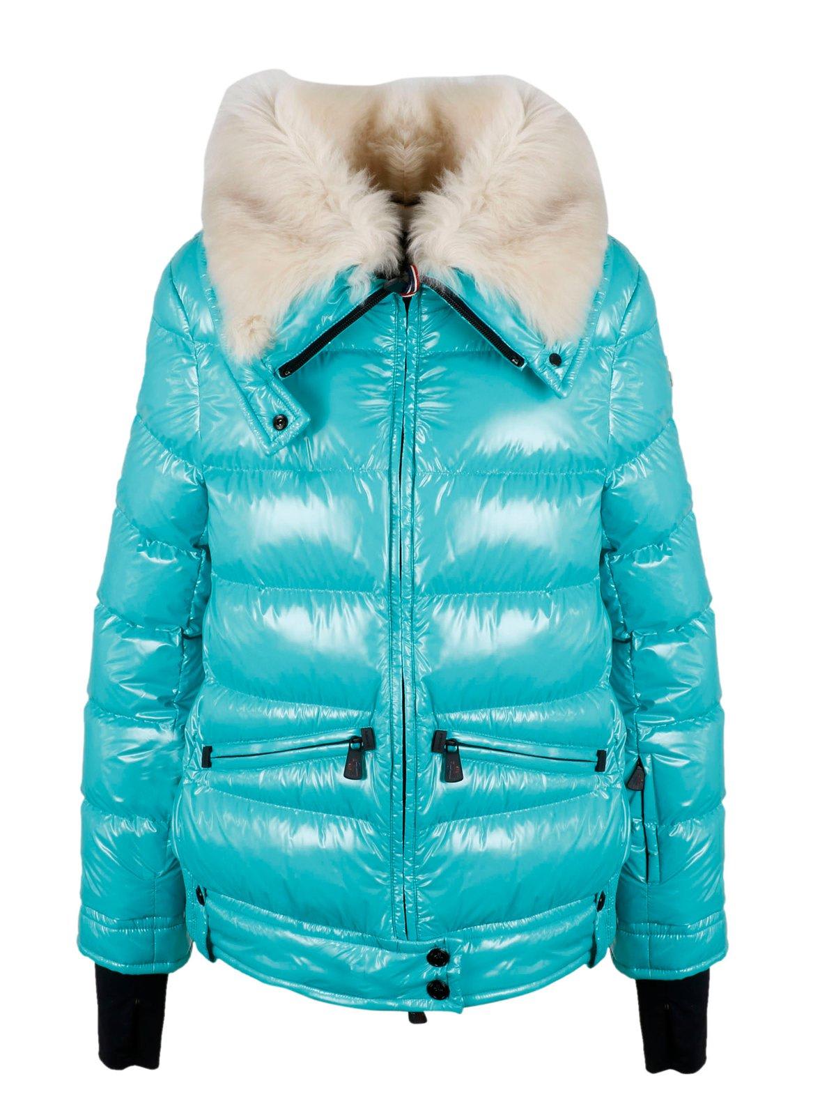 Shop Moncler Logo Patch Padded Jacket In Verde Acqua