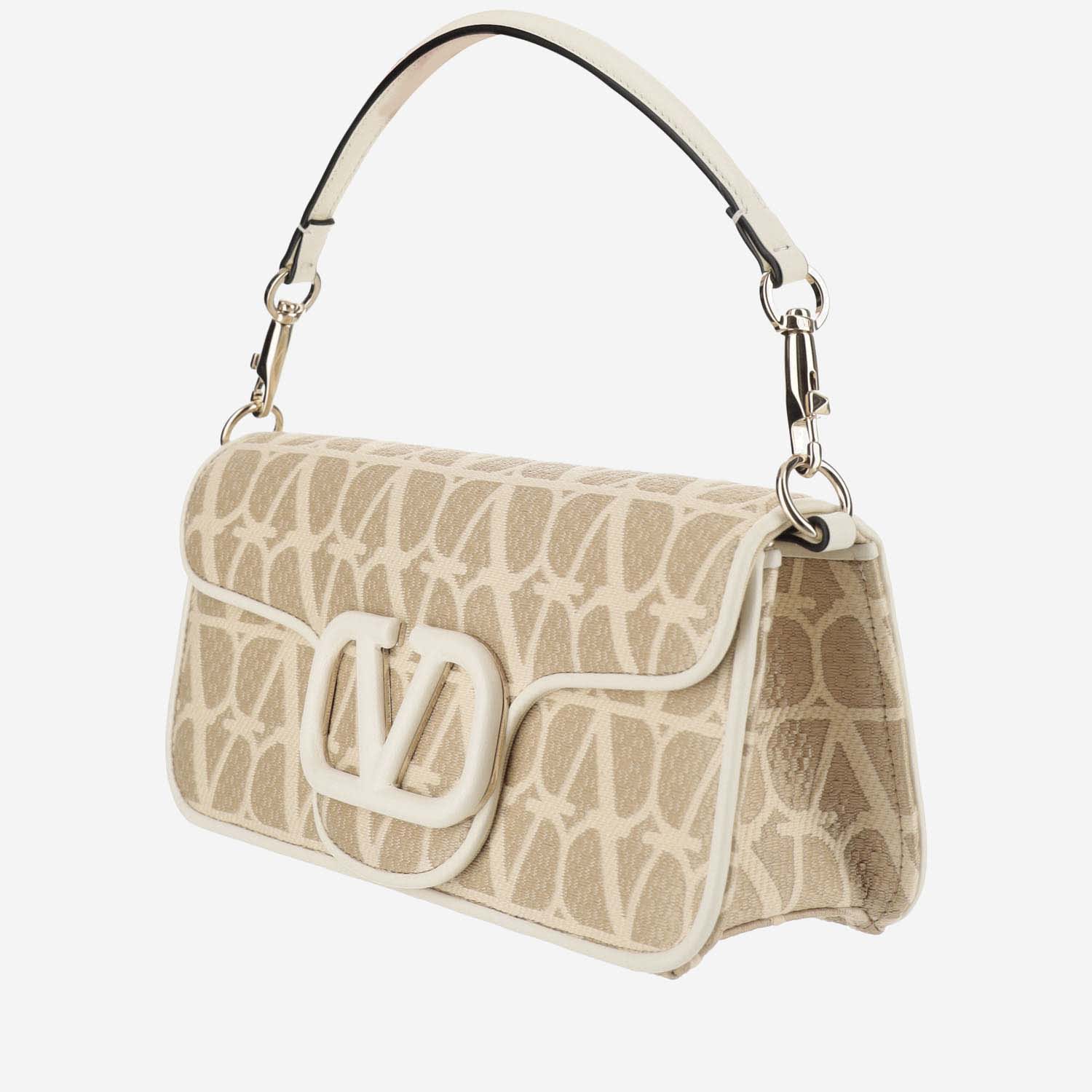 Shop Valentino Locò Shoulder Bag In Raffia Toile Iconographe In Ivory