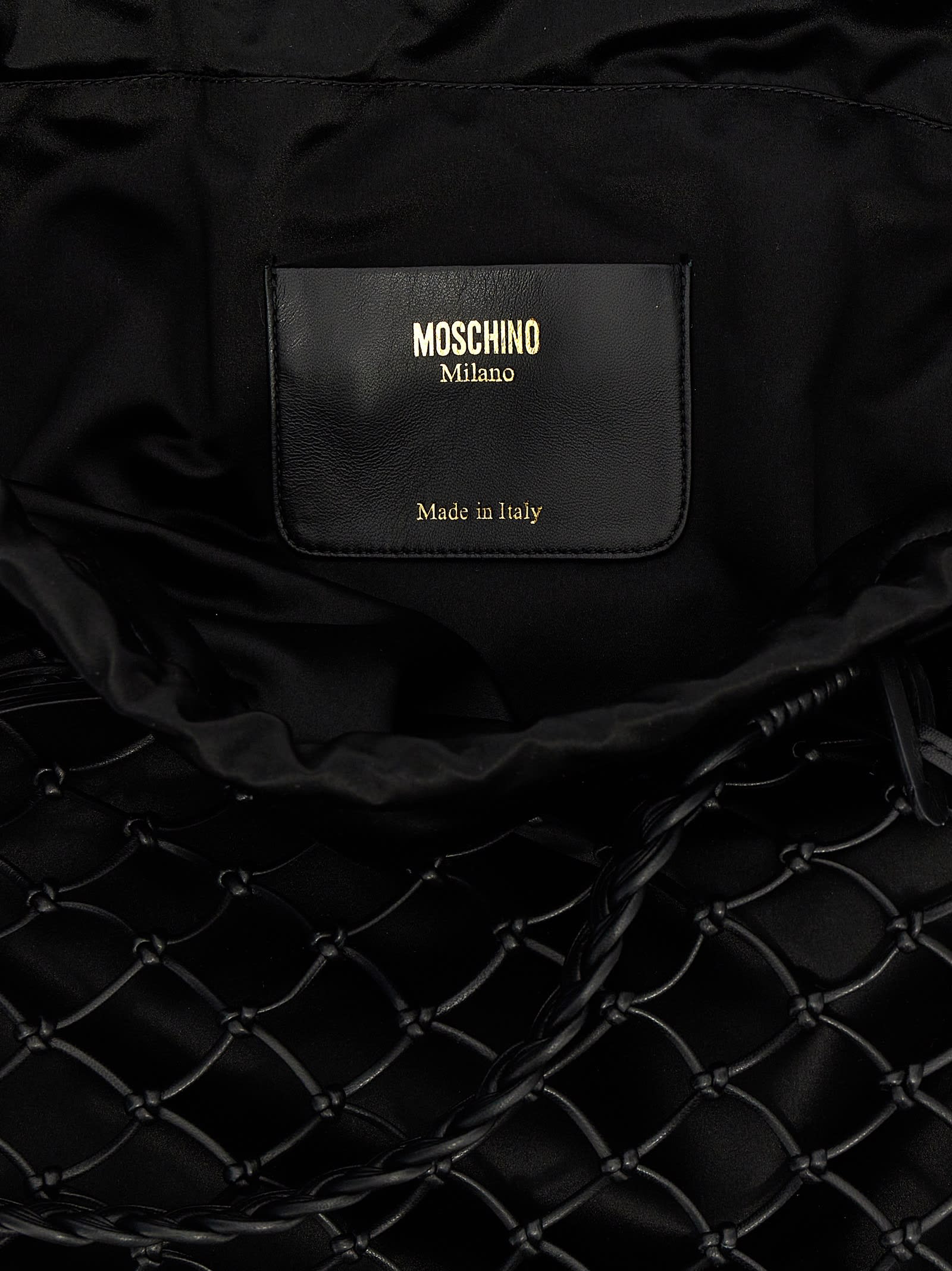 Shop Moschino Woven Nappa Leather Shopping Bag In Black