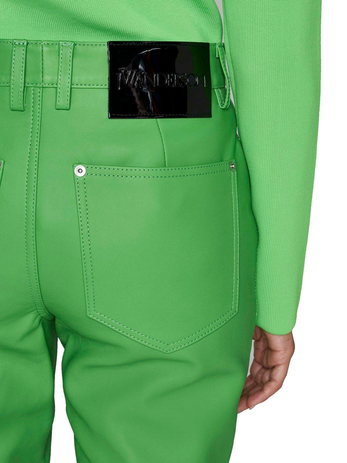 Shop Jw Anderson High-waisted Leather Bootcut Trousers In Green