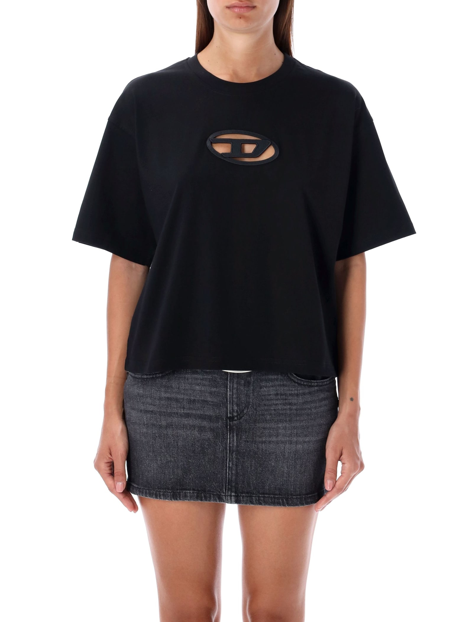 Diesel T-buxt-crop Cotton T-shirt In Black