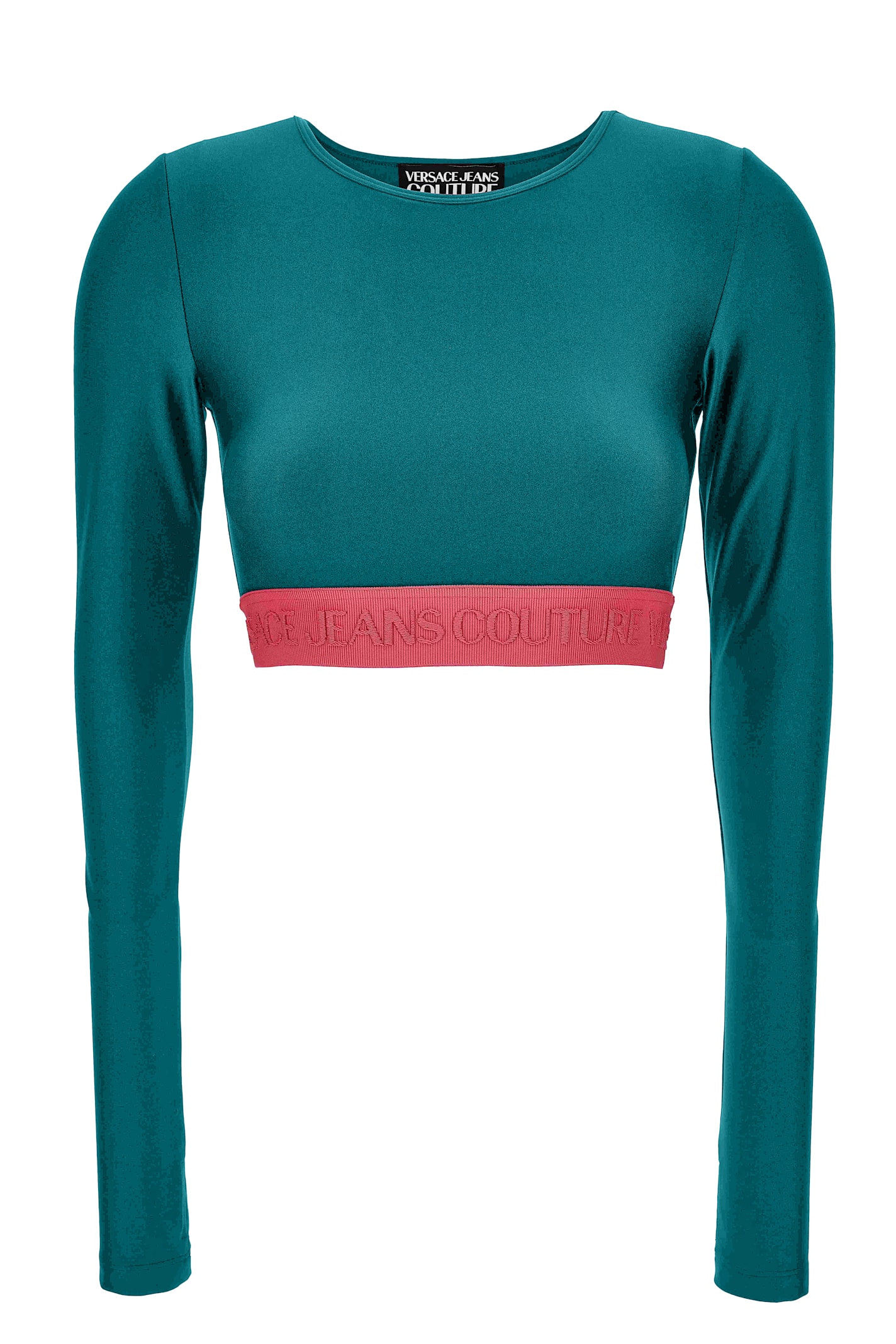 Versace Jeans Couture Crop Top With Long Sleeves In Blue