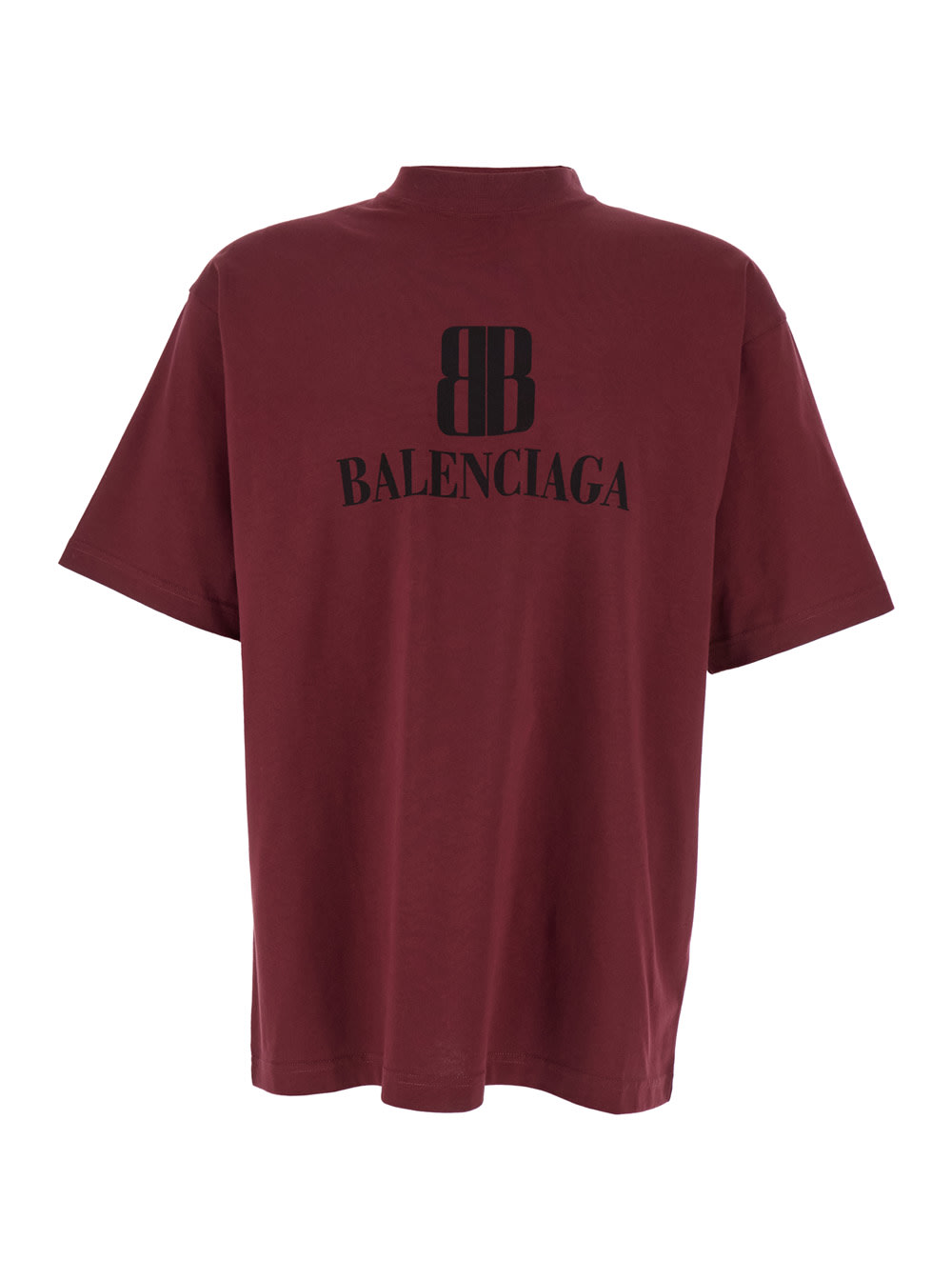 Bordeaux Crewneck T-shirt With Logo Print On The Front In Cotton Man