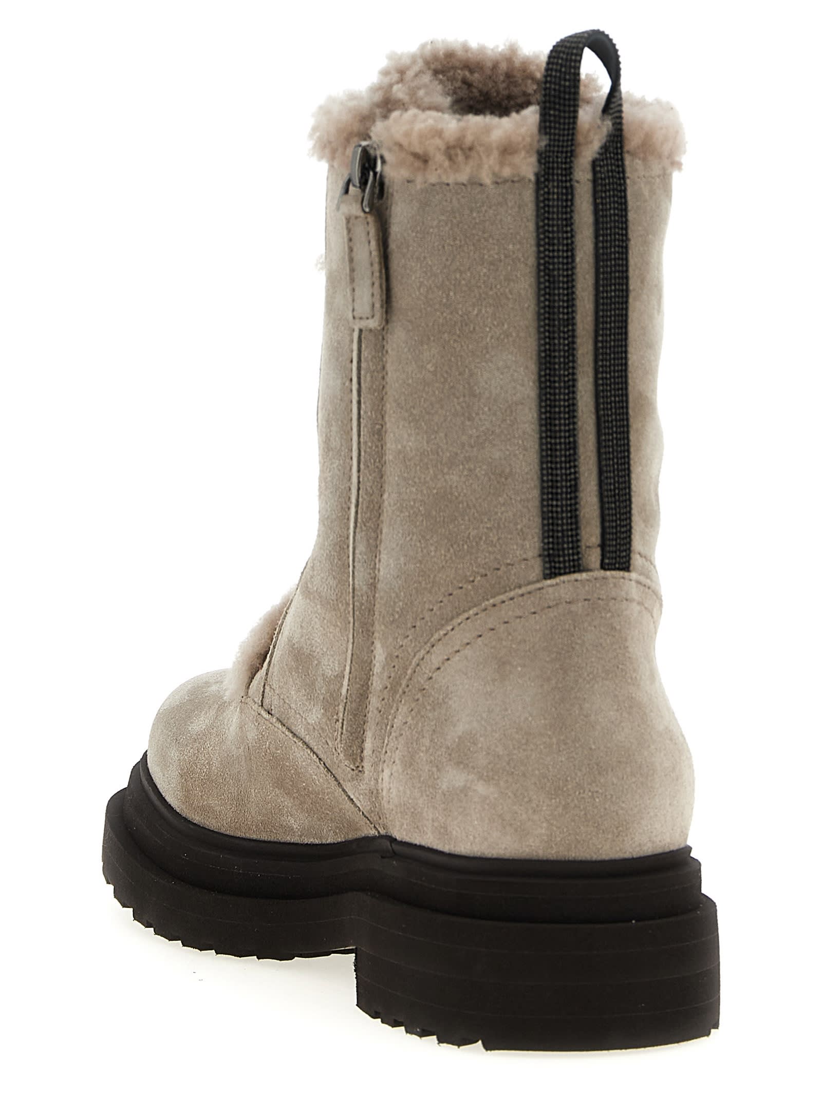 Brunello Cucinelli Suede Combat Boots Monile In Gray