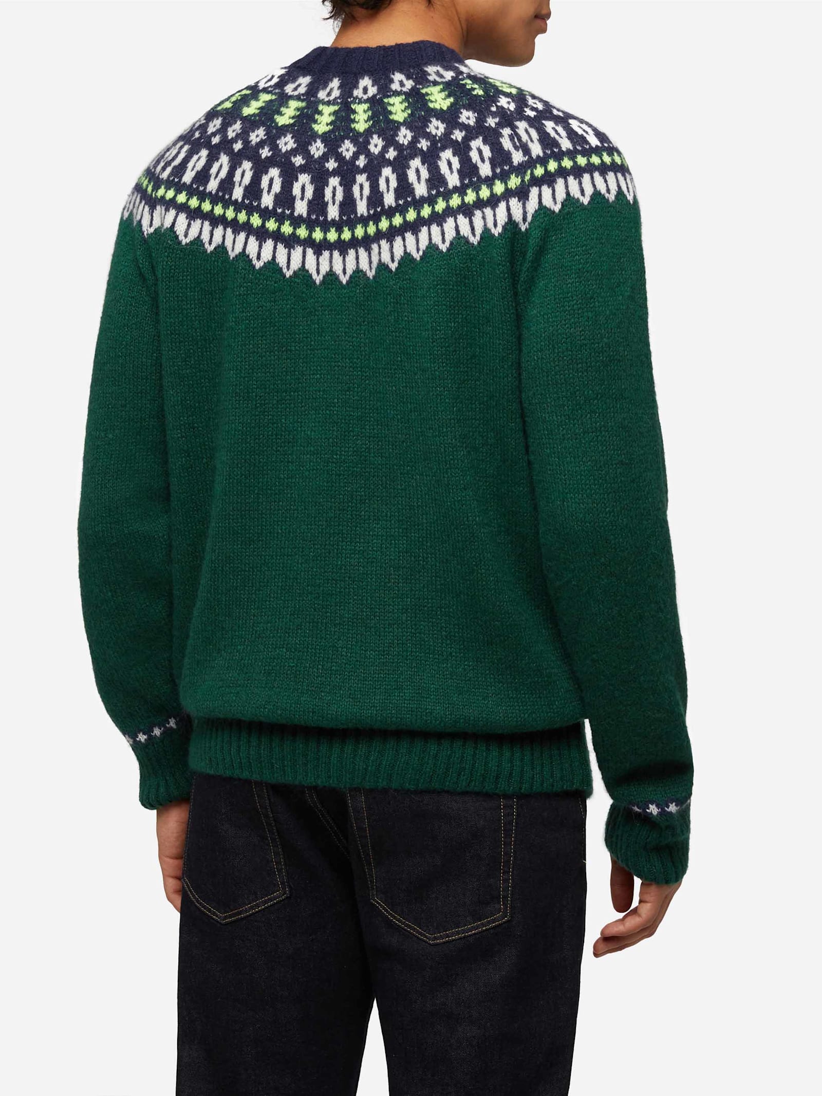 Mc2 Saint Barth Alpaca Sweater Heron Nordic Soft With Fair Isle Jacquard And Courma Embroidery In Green