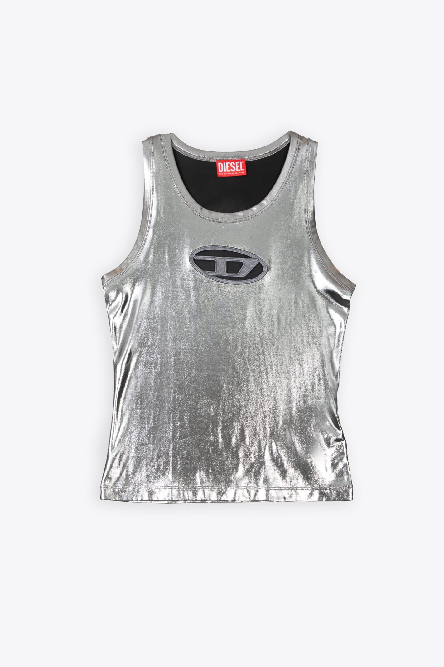 T-lynys Metallic silver coated jersey tank top with logo - T Lynys