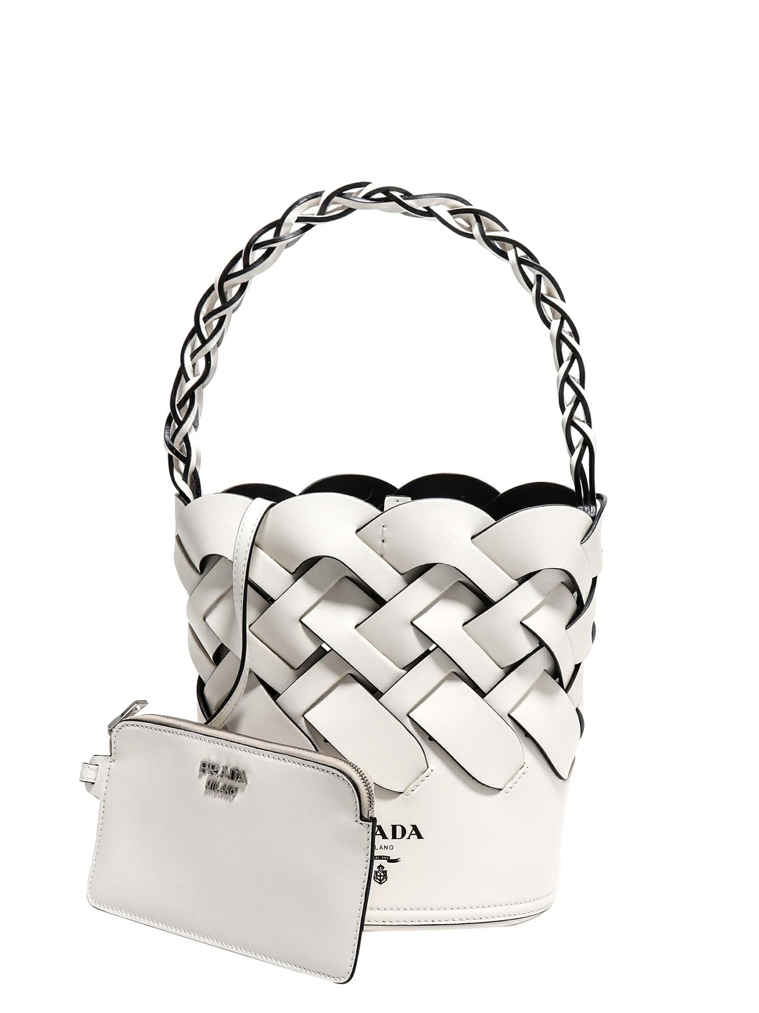 prada bucket bag white