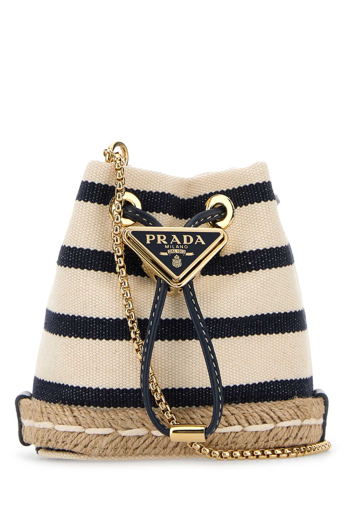 Prada Canvas Bucket Bag Featuring Chain Strap In Animal Print