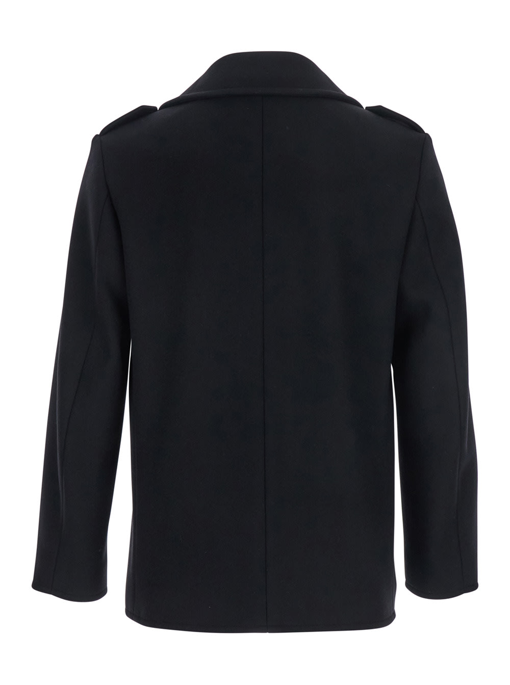 Saint Laurent Black Double-breasted Coat With Wide Notched Revers In Wool Man In Black
