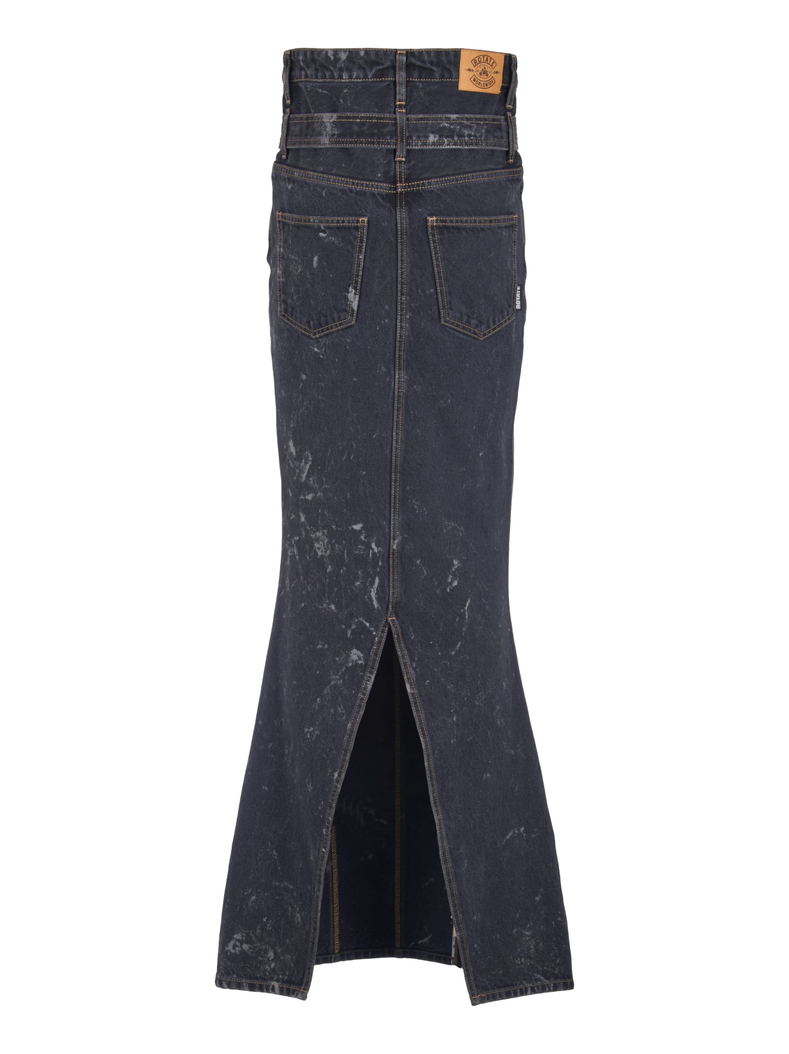 Shop Rotate Birger Christensen Belted Long Denim Skirt In Acid Washed Black