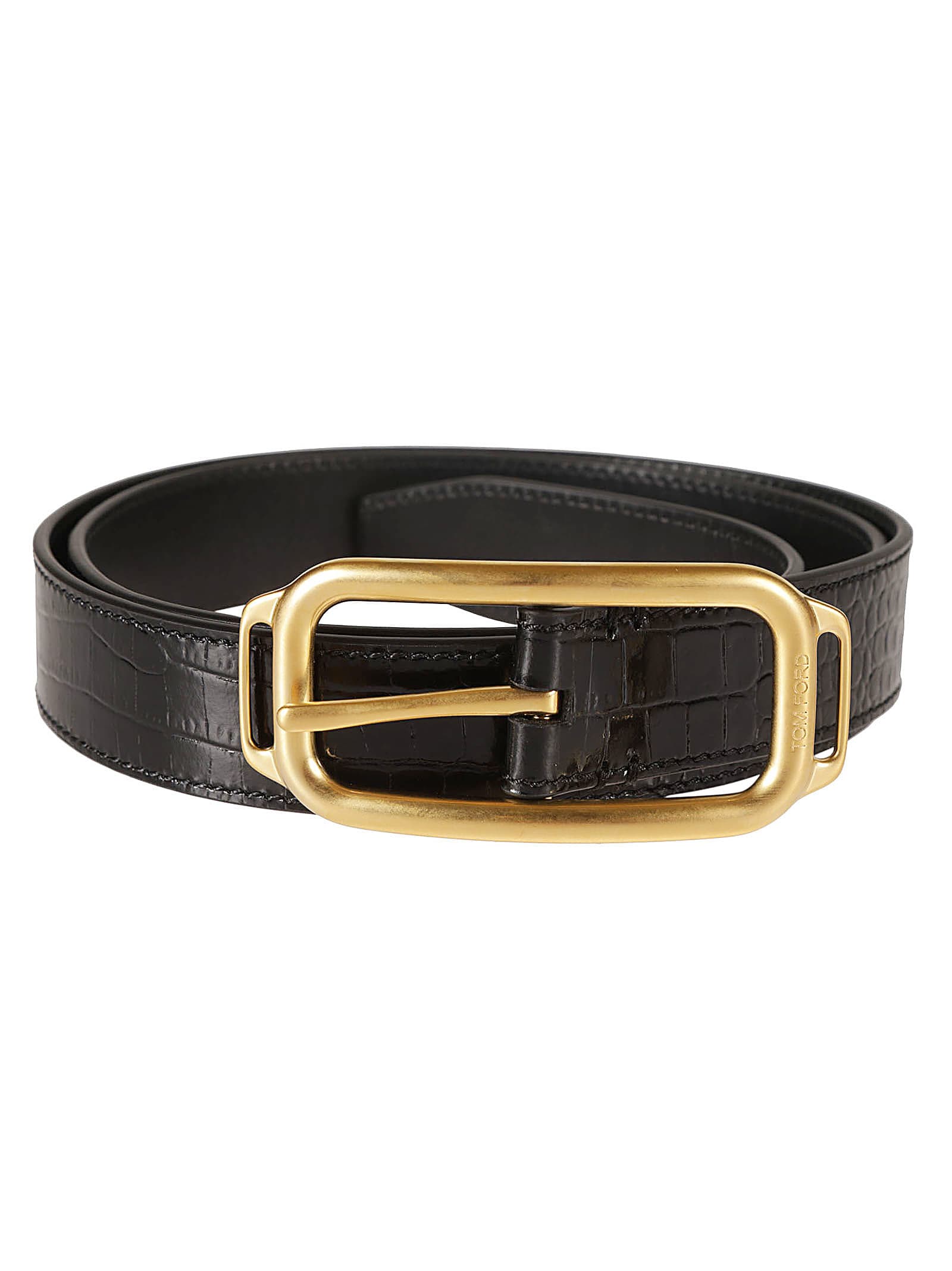 Shop Tom Ford Croco Embossed Buckled Belt In Black