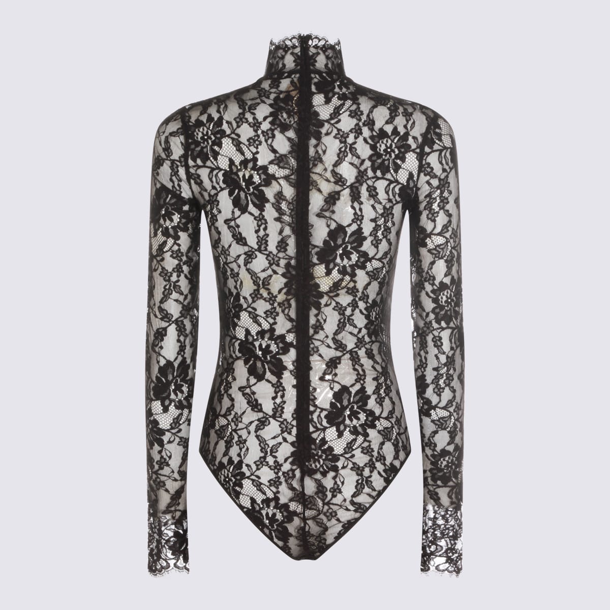 Valentino Floral Lace Long Sleeve Jumpsuit In Black