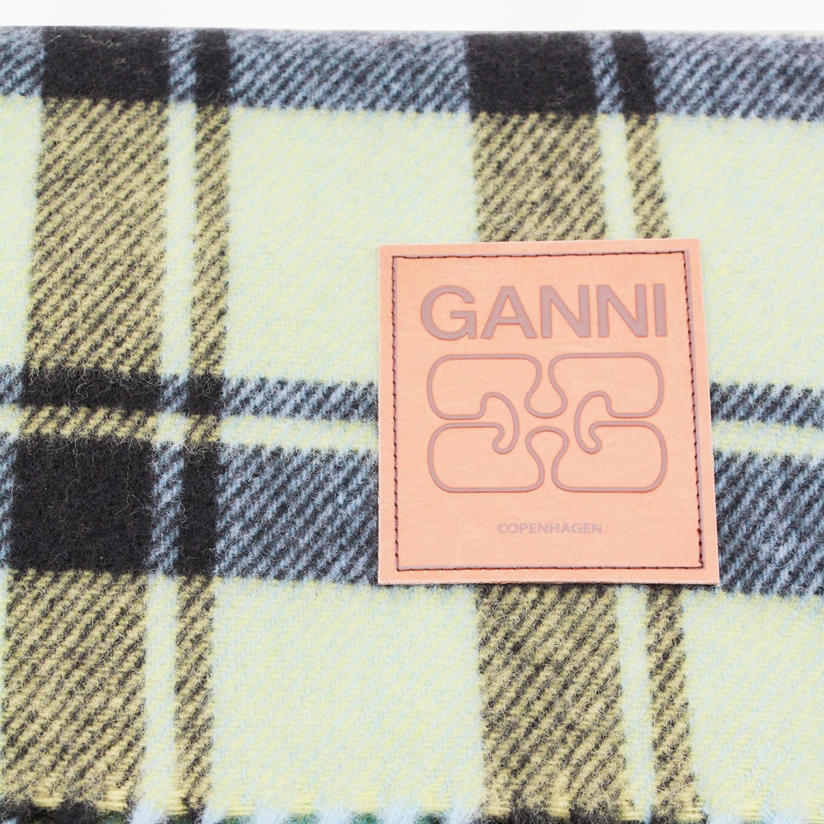 Ganni Plaid Fringed Scarf In Multi