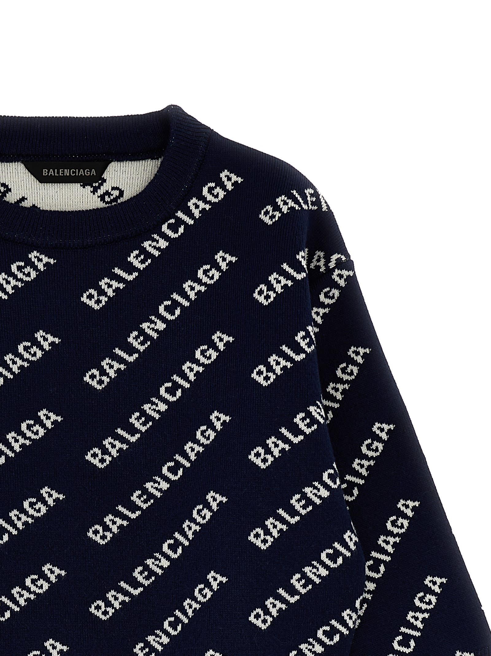 Shop Balenciaga Logo Sweater In Navy