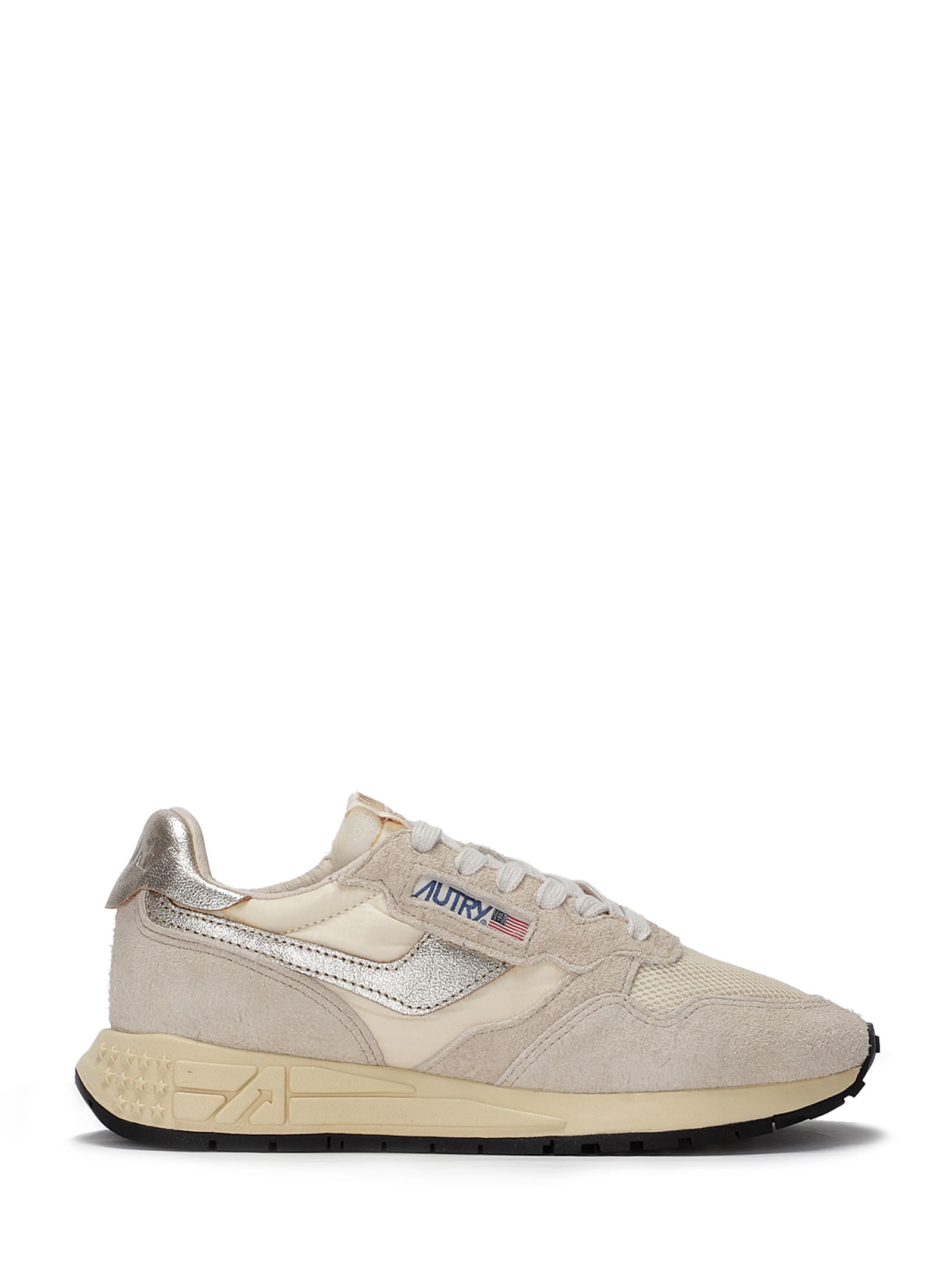 Autry Reelwind Low Sneakers In Nylon Suede And Leather Color Ecru And Platinum Shoes In Neutral