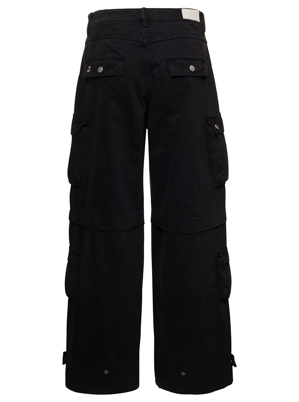 Shop Icon Denim Rosalia Black Low Waisted Cargo Jeans With Patch Pockets In Cotton Denim Woman