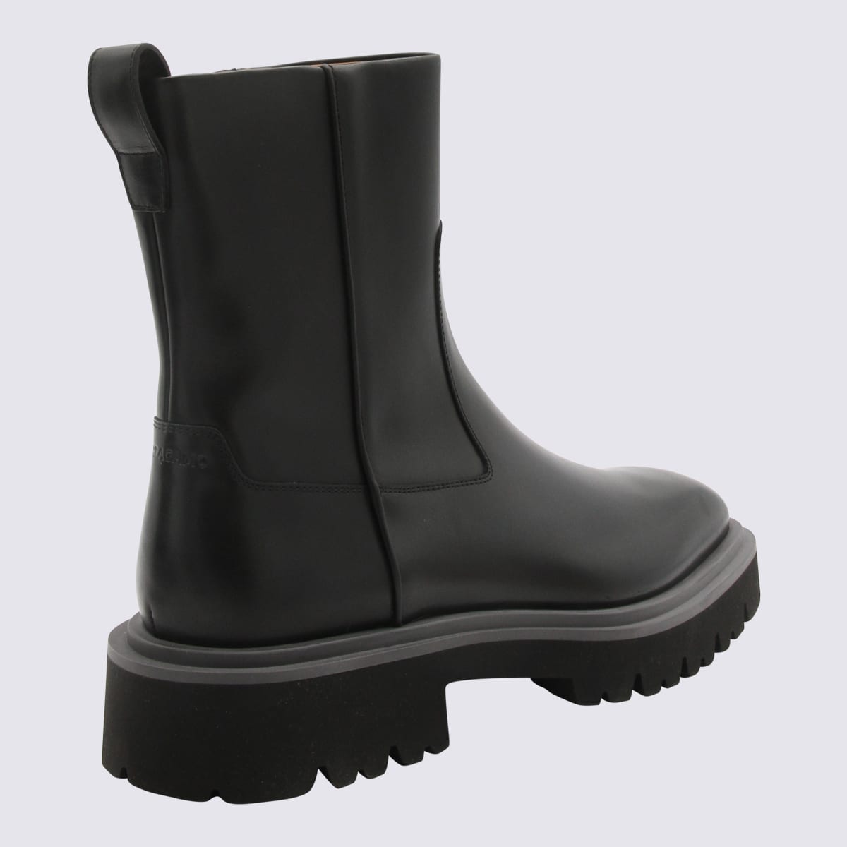 Shop Ferragamo Black Leather Boots In Nero/new Biscotto